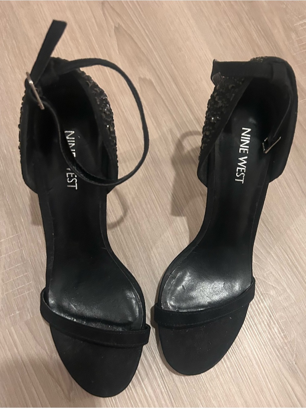 Nine West Black Open-Toe Ankle-Strap Heels